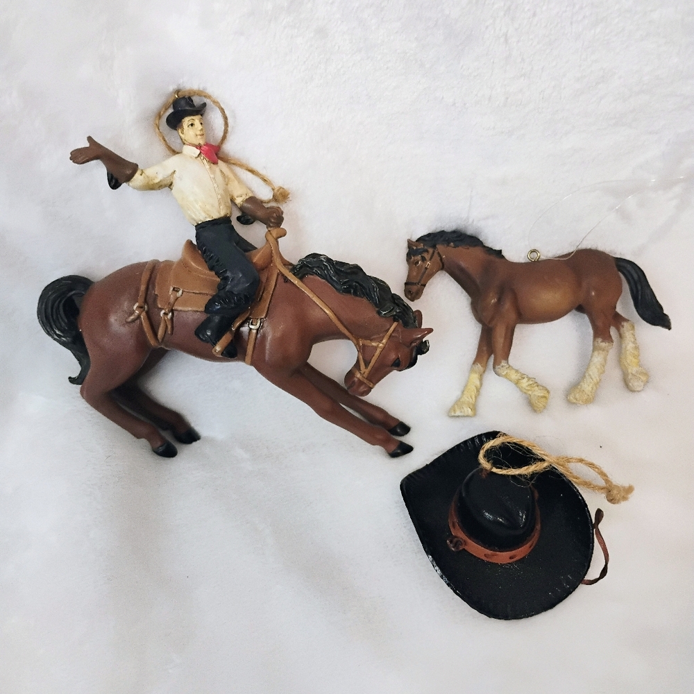 3 Horse Cowboy Hat Bucking Bronco Ornament Lot Christmas Rodeo‎ Ranch Western B